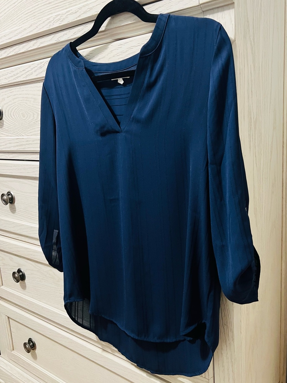 Deep Navy V-Neck Long Sleeve Blouse